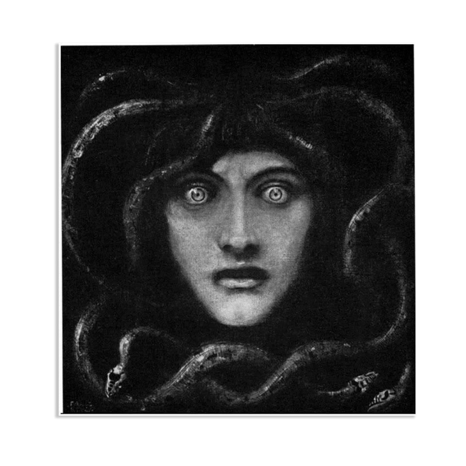 Hau3sh3a Franz von Stuck Wall Art Print Medusa Symbolism Canvas Poster Famous Artwork Wall Decor for Living Room Bathroom Office 30x30cm(12x12in) Frameless