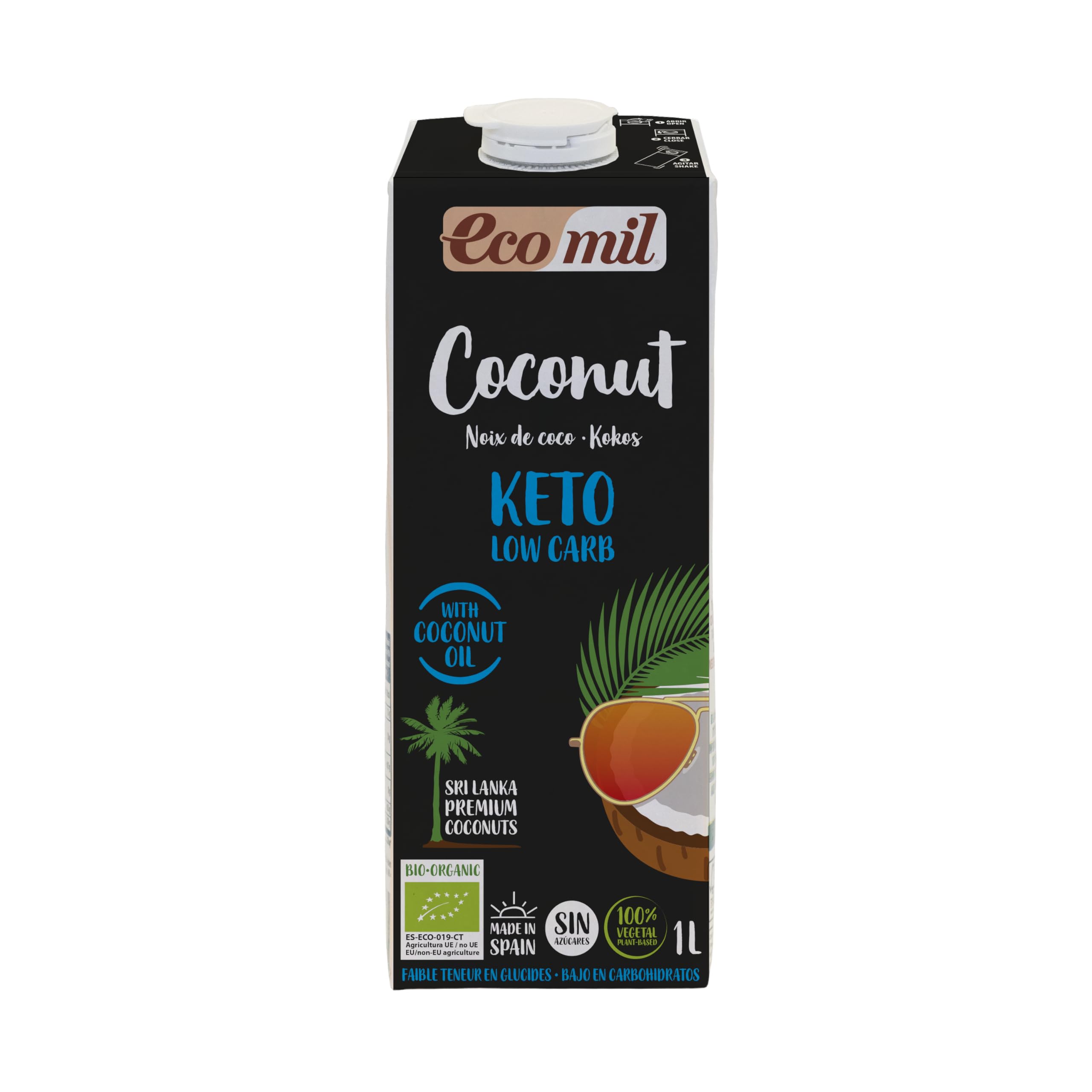 Ecomil Coconut Nature Keto Bio 1L Ecológica Sin Azúcares Añadidos Sin Gluten Vegana