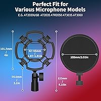 Vista 6 de Soporte de choque de micrófono con filtro pop, soporte universal para micrófono antivibración para micrófono de condensador de estudio de 42 ~ 1.811
