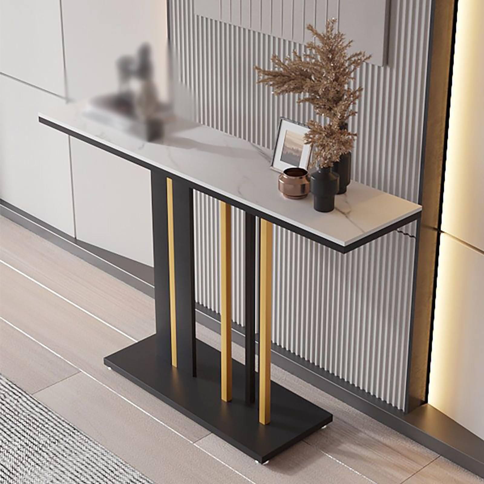 Mesa de mármol sinterizado exclusivo y acero inoxidable con acabados de alta gama para salón