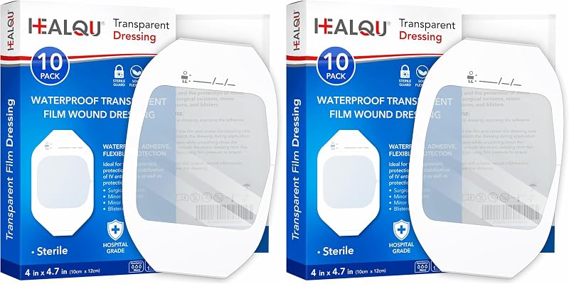 Transparent Film Dressing 4" x 4.75" (20 Pack) - Waterproof Adhesive Wound Bandages for Post-Surgical Shower, IV Shield, Tattoo Aftercare, Clear Breathable Dressing Patches by HEALQU