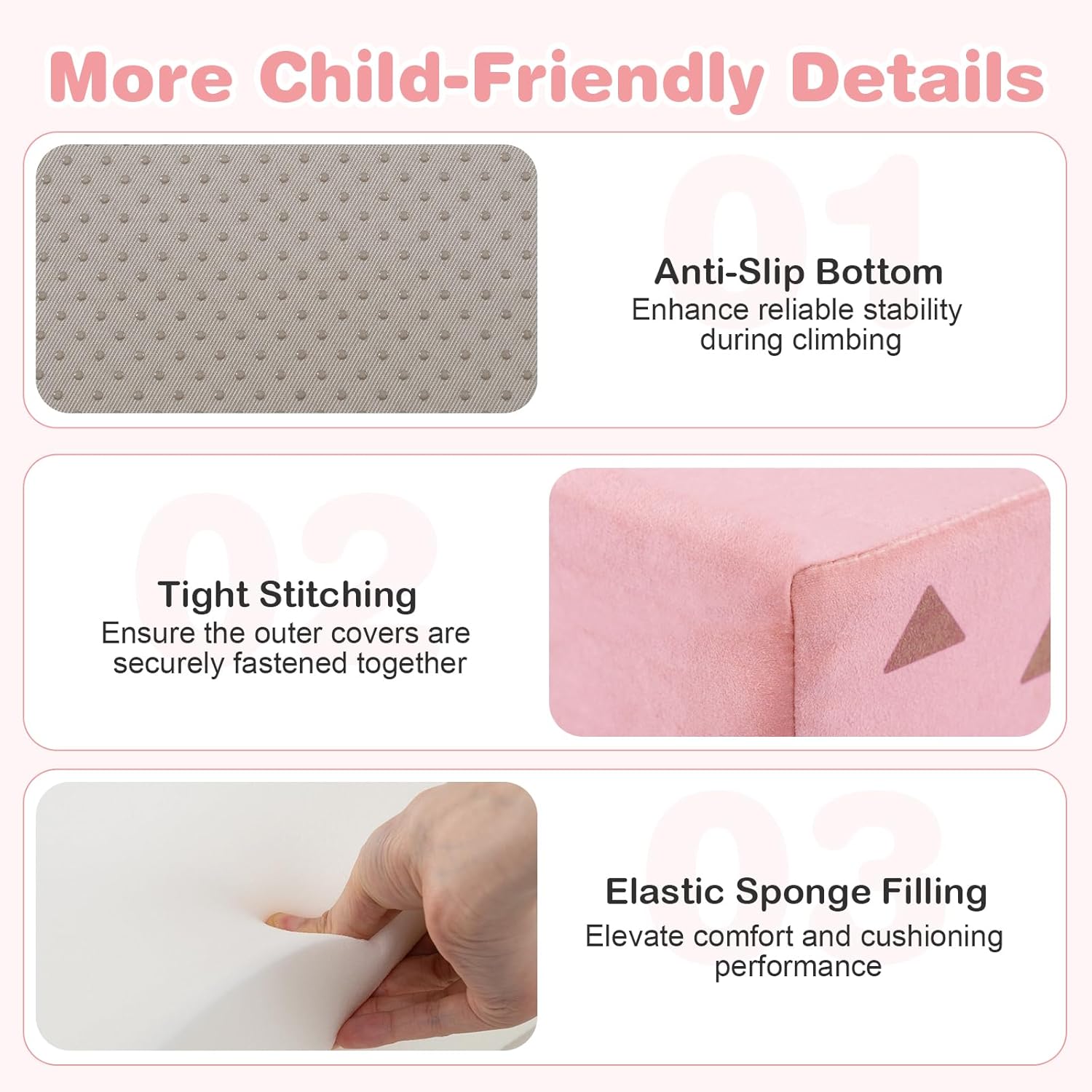 HONEY JOY Toddler Climbing Toys Indoor, 3-Piece Crocodile Foam Climbing Blocks, Modular Crawling & Sliding Activity Play Set, Baby Gym Equipment Playground, Soft Play Climbing for Toddlers (Pink)