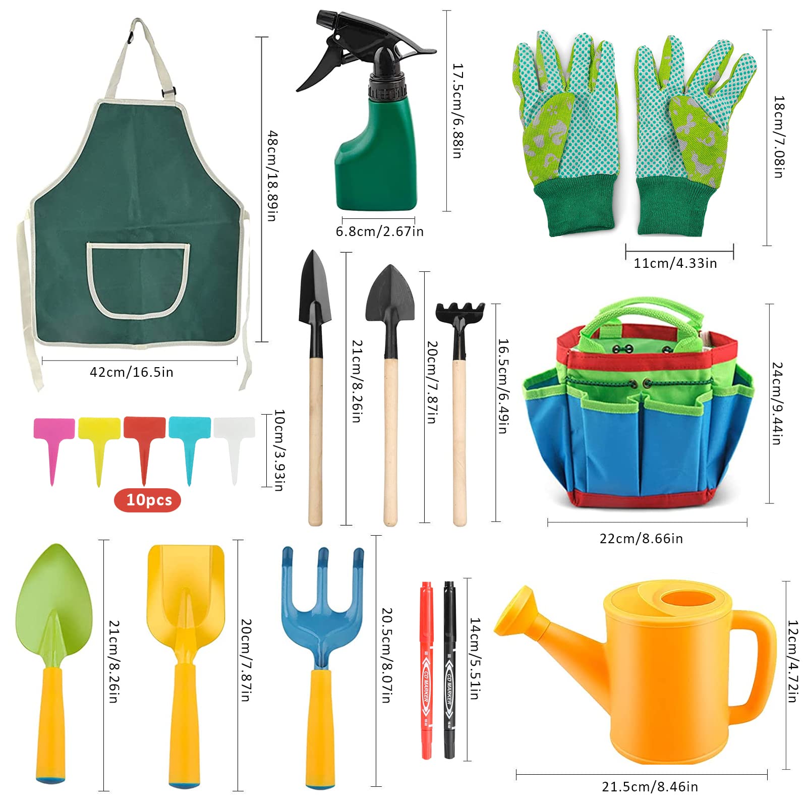 JOKILY 23 Pièces Kit Jardinage Enfant, Outils Jardin Enfant, Outils de Jardinage, Outils de Jardinage pour Enfants, Jouet de Jardin Enfants avec Arrosoir,Gants,Râteau,Pelle,Outils de Jardin Kit