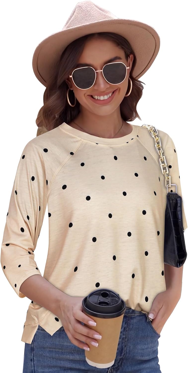 rosemia Womens Shirt 3/4 Sleeve Tops Crew Neck Spring Loose Casual Tshirts Basic Fall Tunic Tops - Image 3