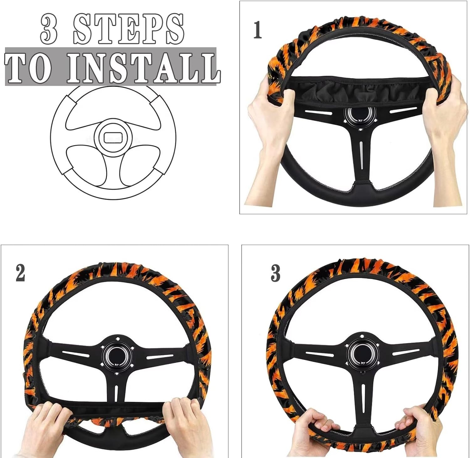 Orange Tiger Strapes Steering Wheel Cover, Soft 15 Inch Car Wrap Cover for Women Men, Car Accessories Universal 15 Inch image 5