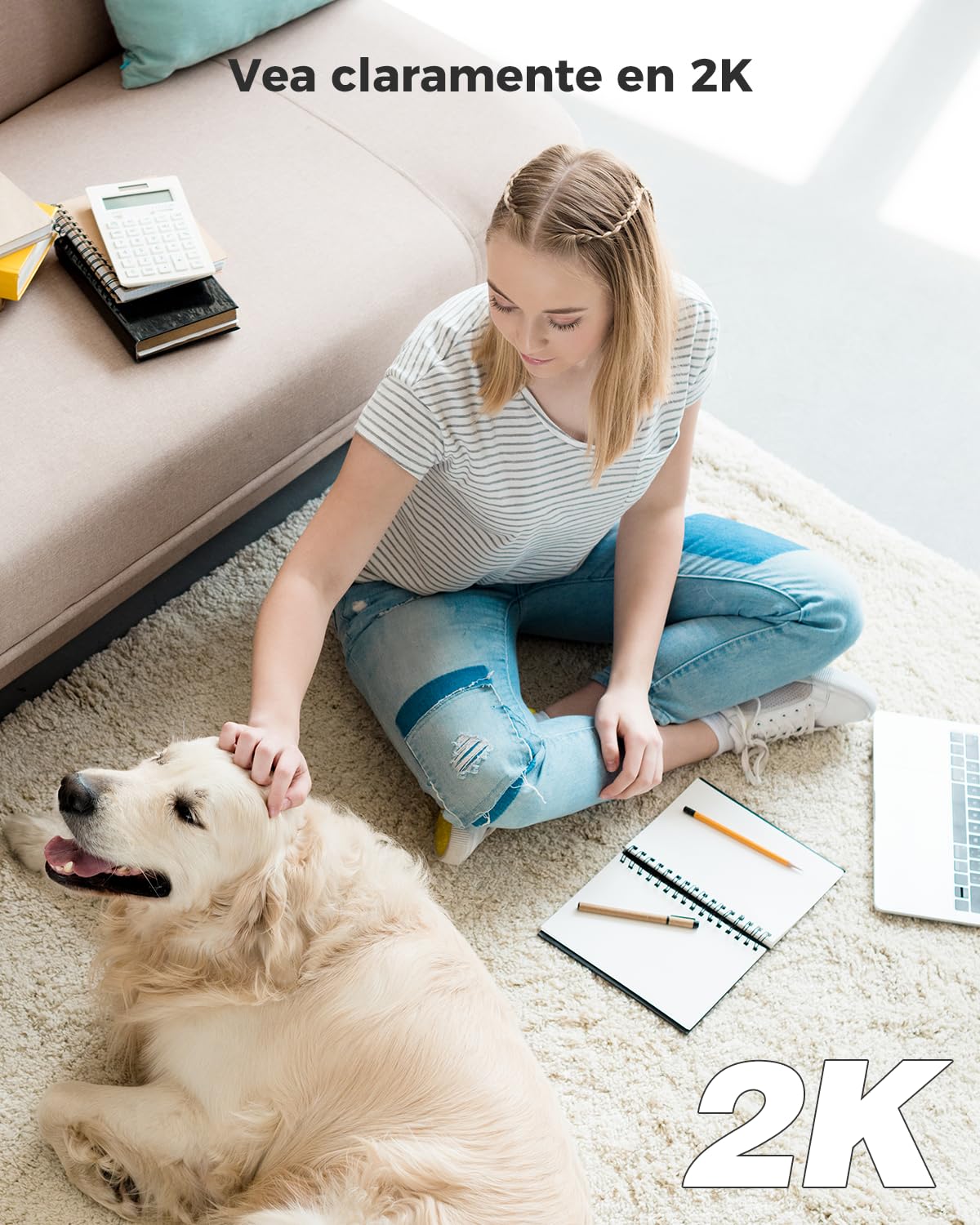 COCOCAM 2K Camara Vigilancia WiFi Interior Sin Cable con Batería 5200mAh, 355°P 90°T, Inalámbrica para Bebés Mascotas Cuidado Ancianos, Reconocimiento AI, Detección Humana PIR (1, Blanco)