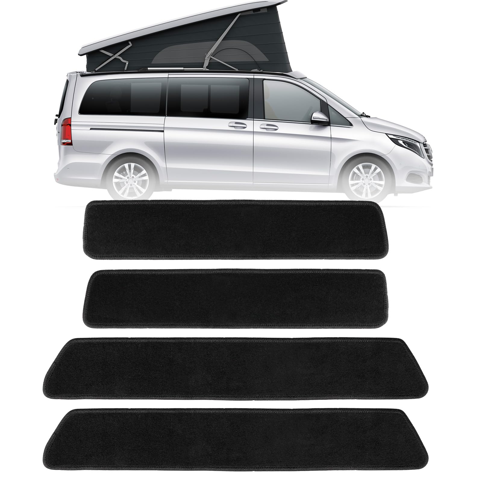 4-TLG Teppiche Einstieg Trittstufen passend für Mercedes-Benz V-Klasse W447 Marco Polo 2014-2024 Schiebetür, Teppiche Fußmatten mit Klebeband