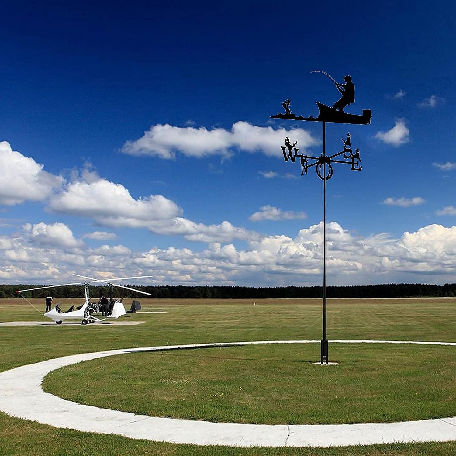 Weathervane Fishing Scene Weathervane Metal Steel Durable Wind Direction Measurement Tool Outdoor Roof G Installation Weathervane