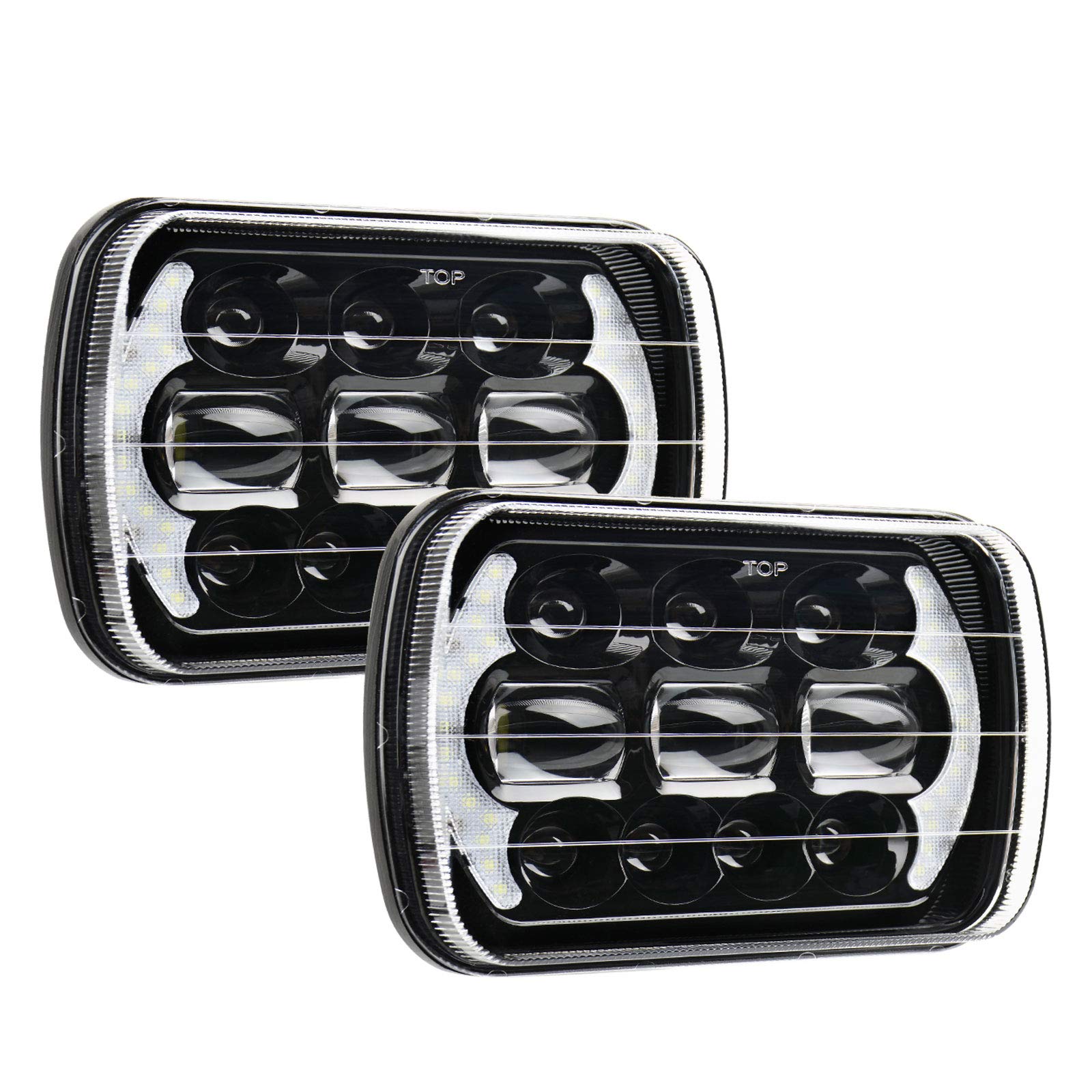 FIRSTGO-TECH5x7 LED Headlights, 7x6 LED Sealed Beam Headlights with DRL Compatible with JEEP Wrangler YJ Cherokee XJ Head Light for H6054LL 69822 6052 6053