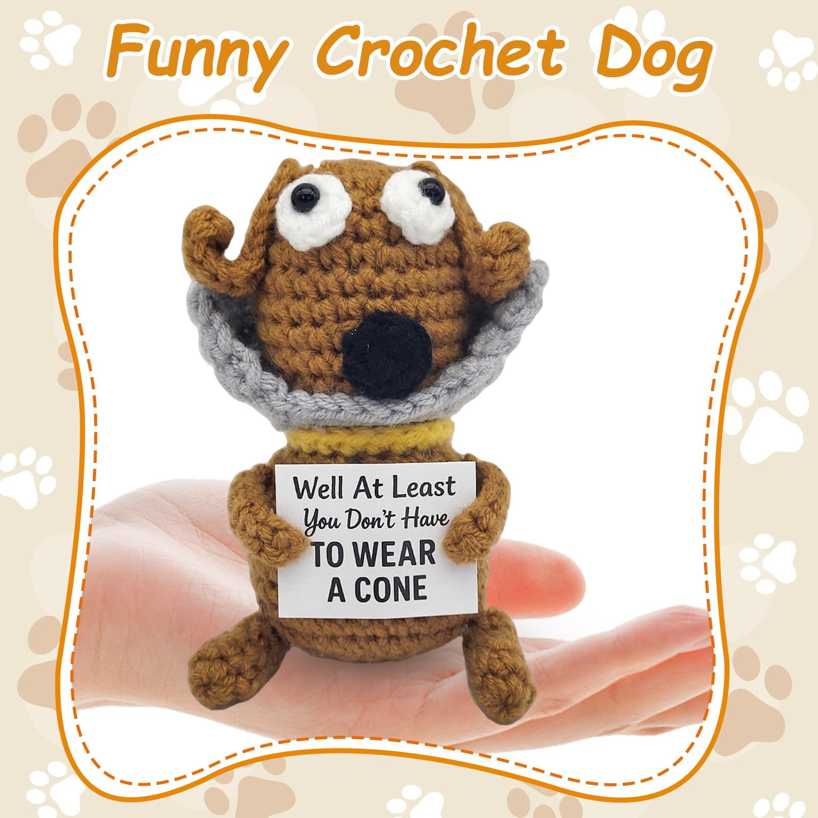 Qubitly Well at Least You Don’t Have to Wear a Cone, Funny Crochet Dog Get Well Gift, Emotional Support Dog - Image 2