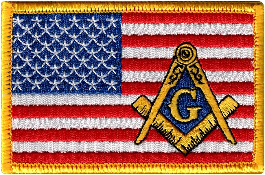 Masonic American Flag Patch Embroidered Iron-On Freemason Square Compass Emblem