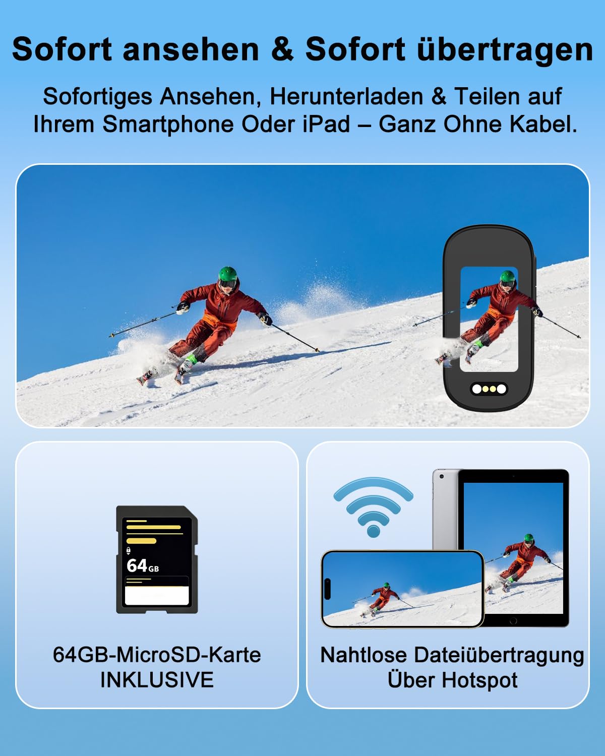 Action Cam, Bodycam 4K mit 64GB Karte, Actionkameras WiFi mit Display, 1200-mAh-Akku Mini Cameras, Magnetisch & Clip Actioncam Wasserdicht IP65 für Helmkamera Motorrad, Loop-Funktion Dashcam Fahrrad