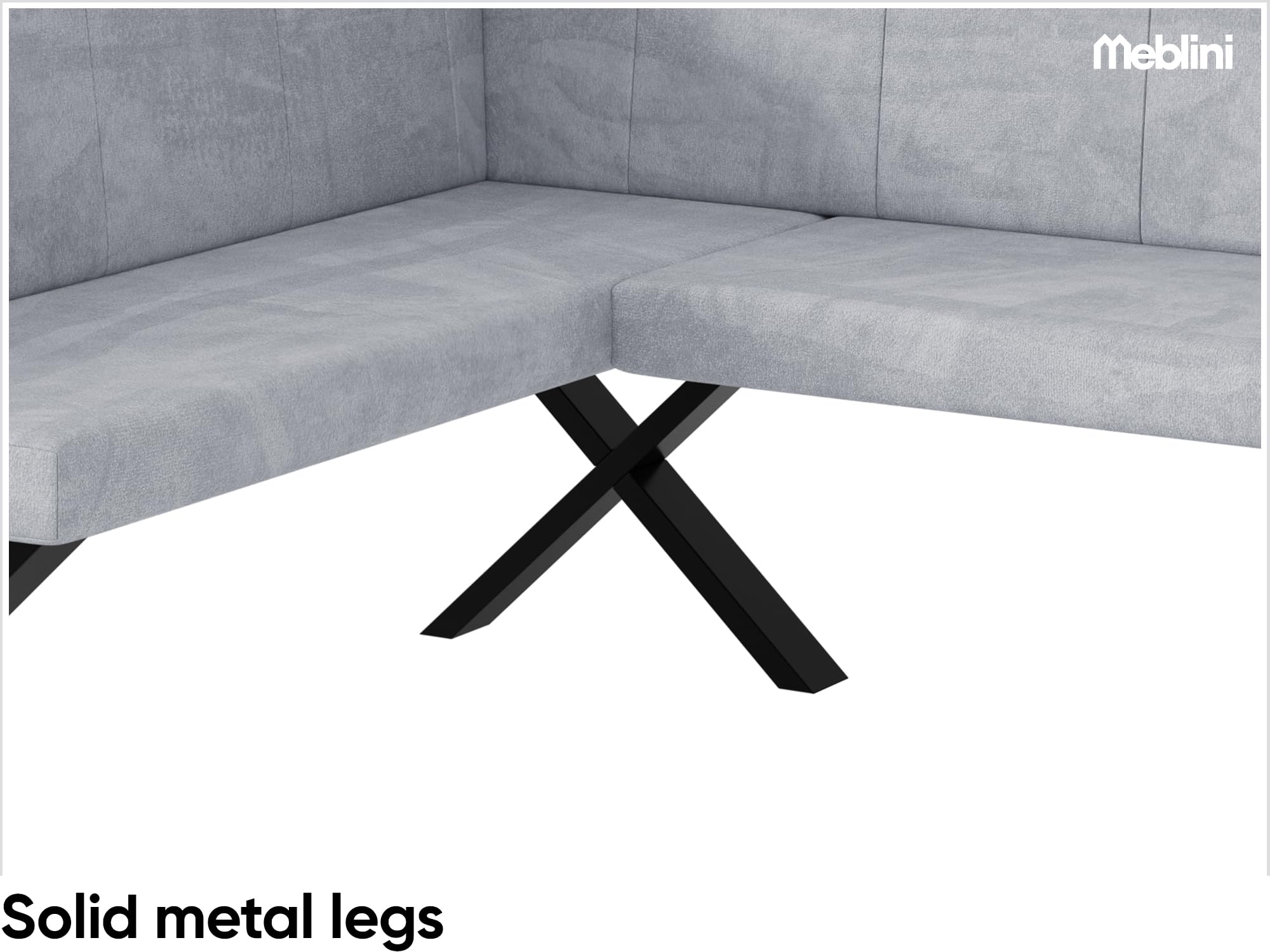 MEBLINI Eckbank für Esszimmer - Küchenbank - Essecke - Sitzecke Küche - Peter - X-Beine 128x168x87cm Links - Hellgrau Samt