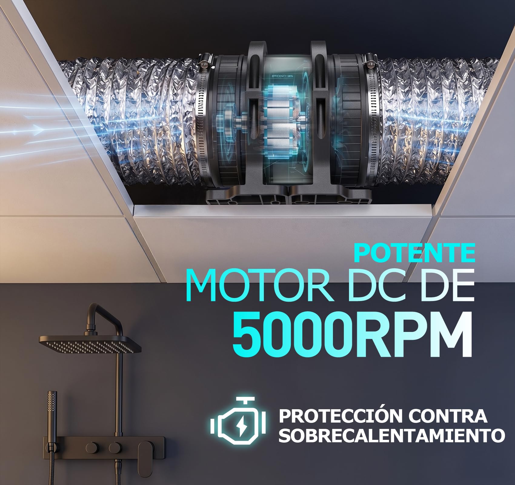 Extractor de Baño con Sensor de Humedad y Temperatura, Temporizador, Control Remoto, Ventilador Silencioso y Potente con Protección Sobrecalentamiento, Sótano, Taller (con Soporte)