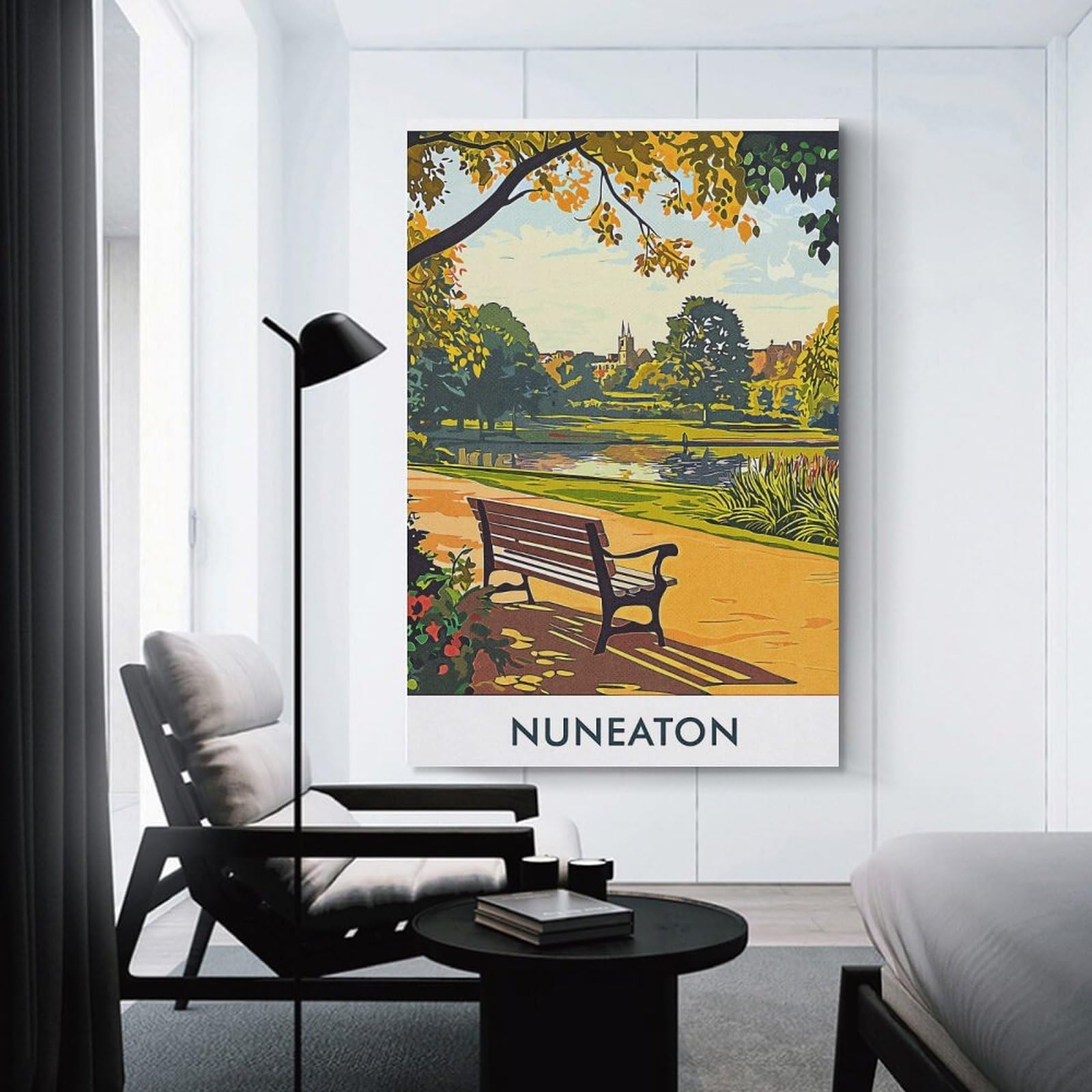 Junmoney Nuneaton Park Bench Home Decor Wall Art 24x36inch(60x90cm), for Restful Interiors, Bedrooms Or Small Rooms, Decorative Wall Art for Cosy Rooms