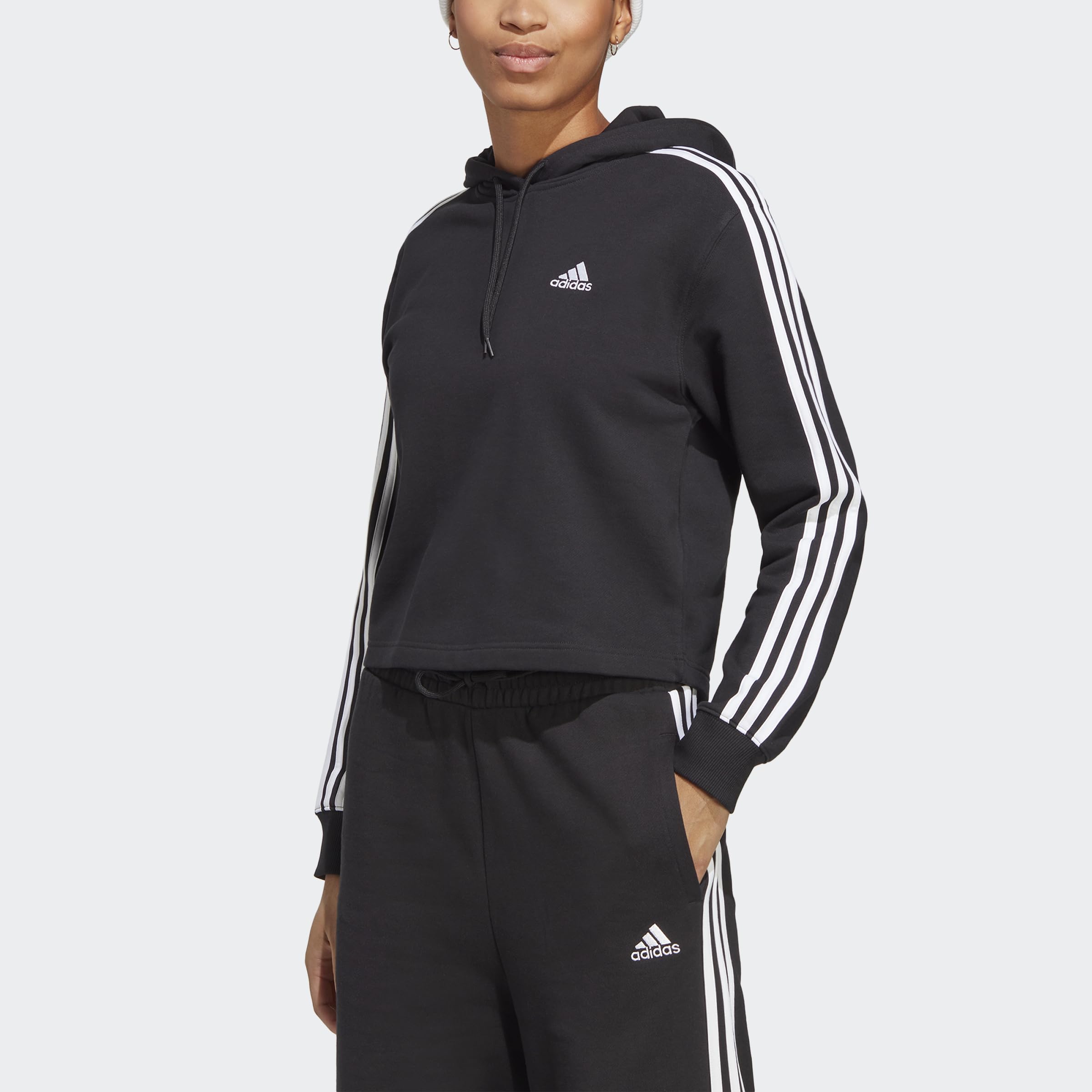 Adidas Essentials 3-Stripes French Terry Crop Hoodie Felpa Donna