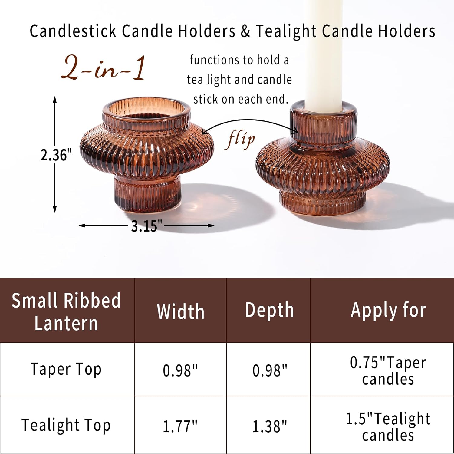 Taper Glass Candlestick Holders Tealight Candle Holders for Table Centerpieces, Fall Wedding Decor and Dinner Party Thanksgiving Christmas Decor (8 Pcs, Brown) - Image 8