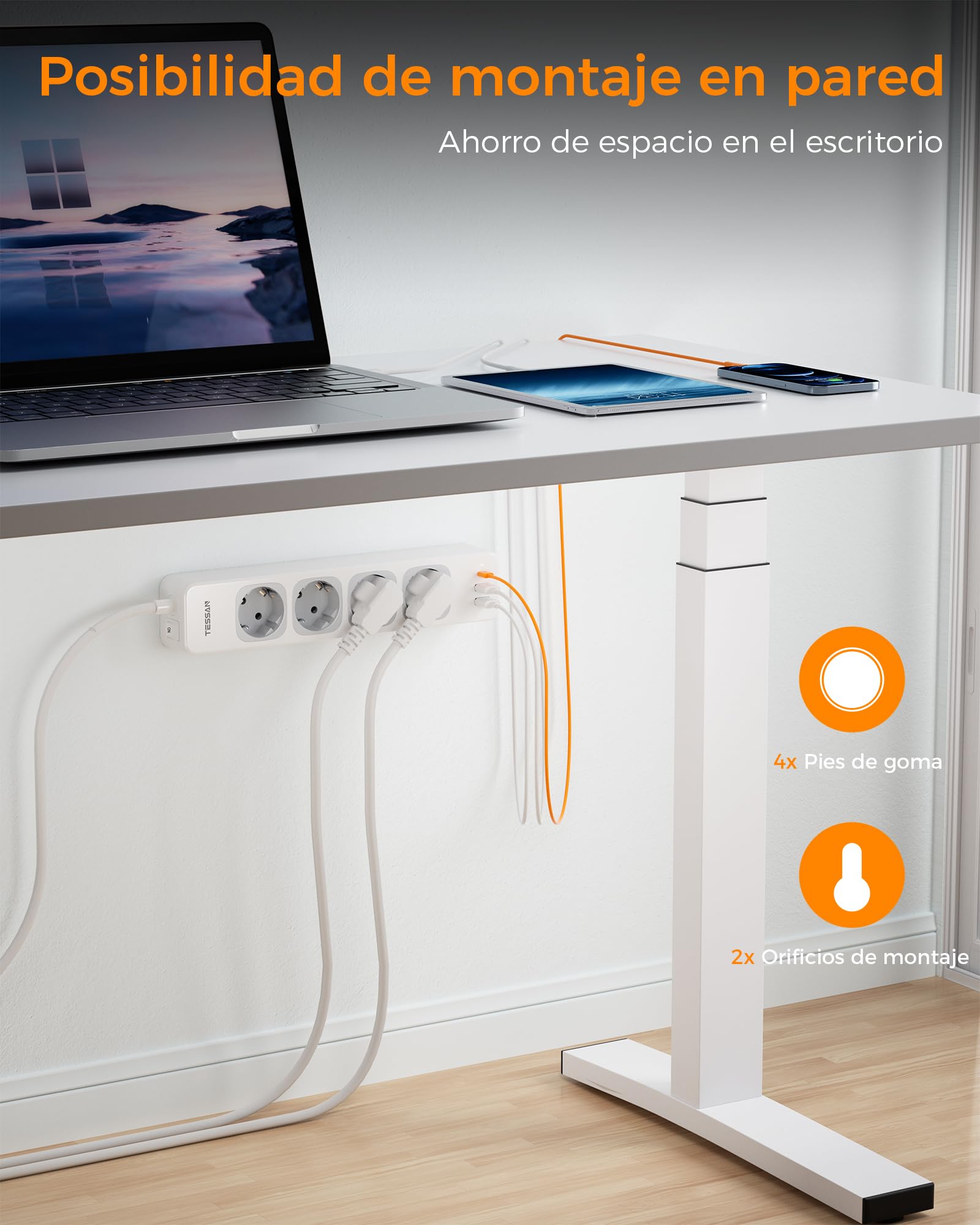TESSAN Regleta Enchufes 7 en 1 con USB C y USB A, 4 Tomas, 10 Metros