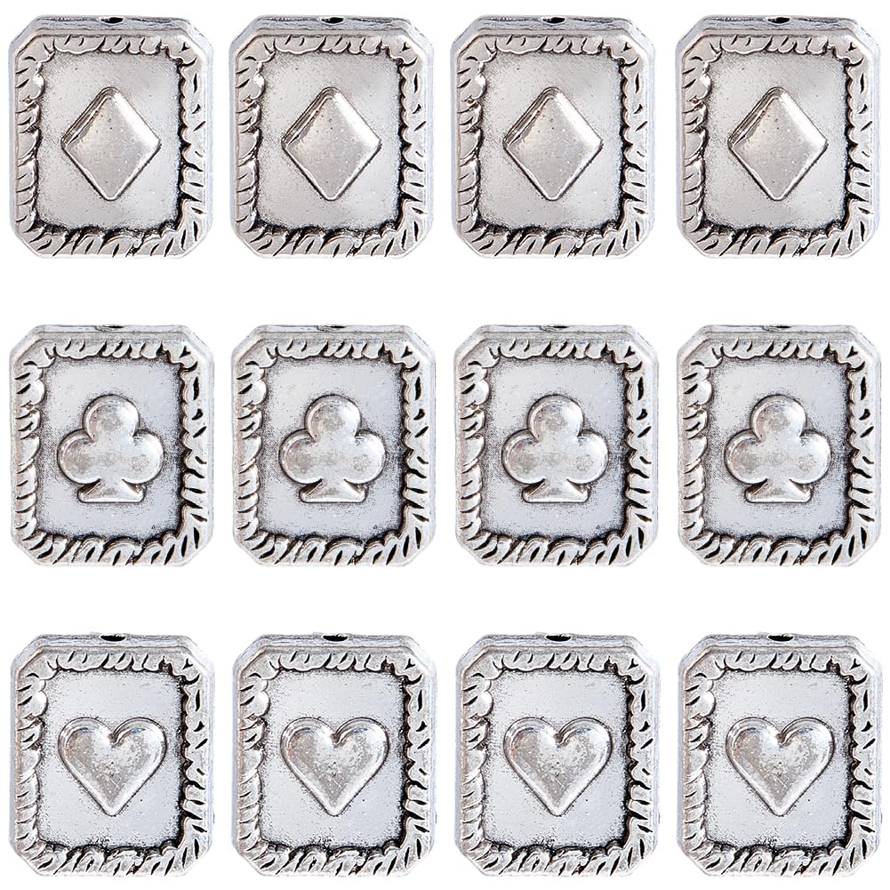 Perles de poker en argent antique rectangulaires pour bijoux en alliage