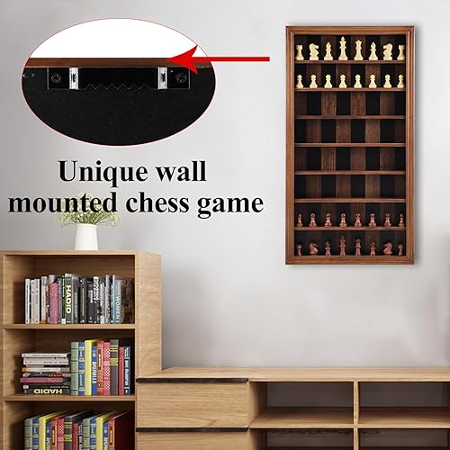 Miniatura 5 de Juego de mesa de ajedrez de montaje en pared, juego de ajedrez gigante de madera, vitrina vertical para colgar, juego familiar, decoración artística