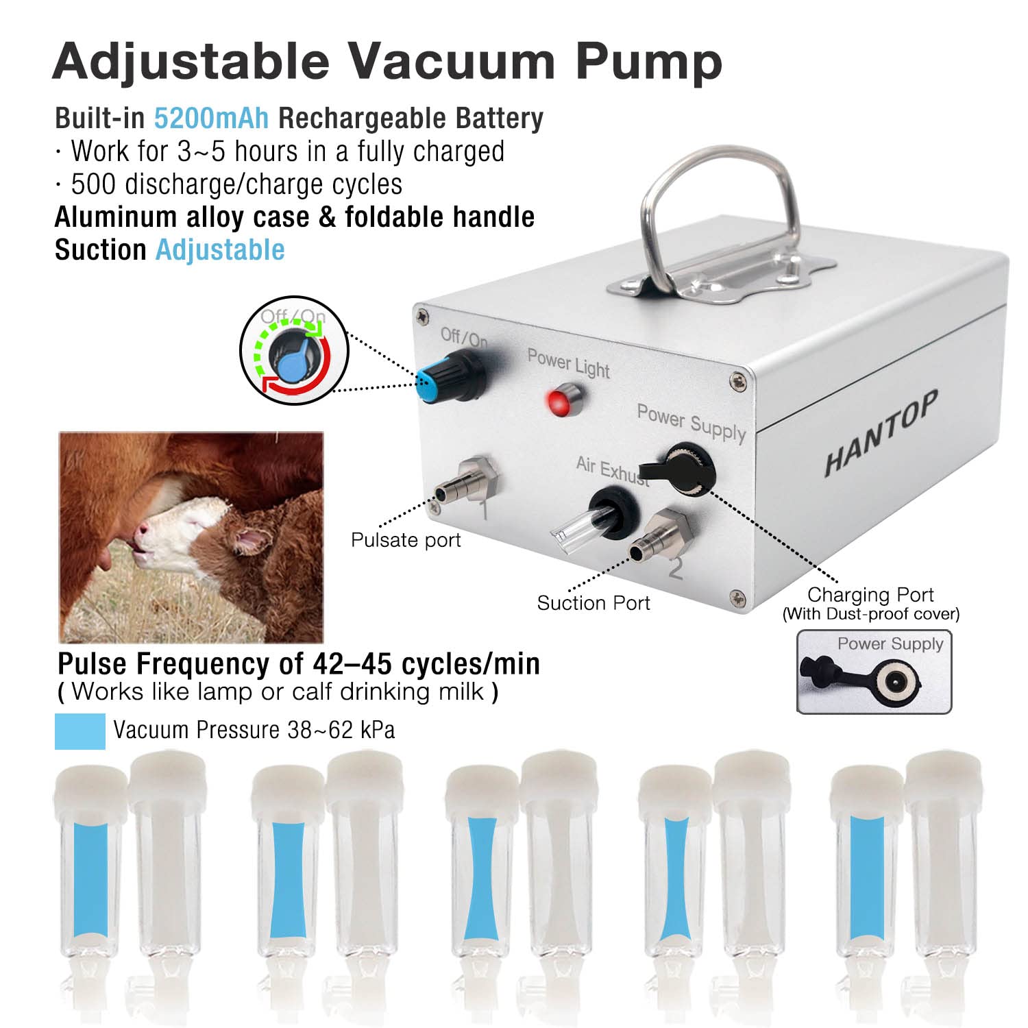 Hantop 12L Goat Milking Machine, Rechargeable Battery Powered Speed