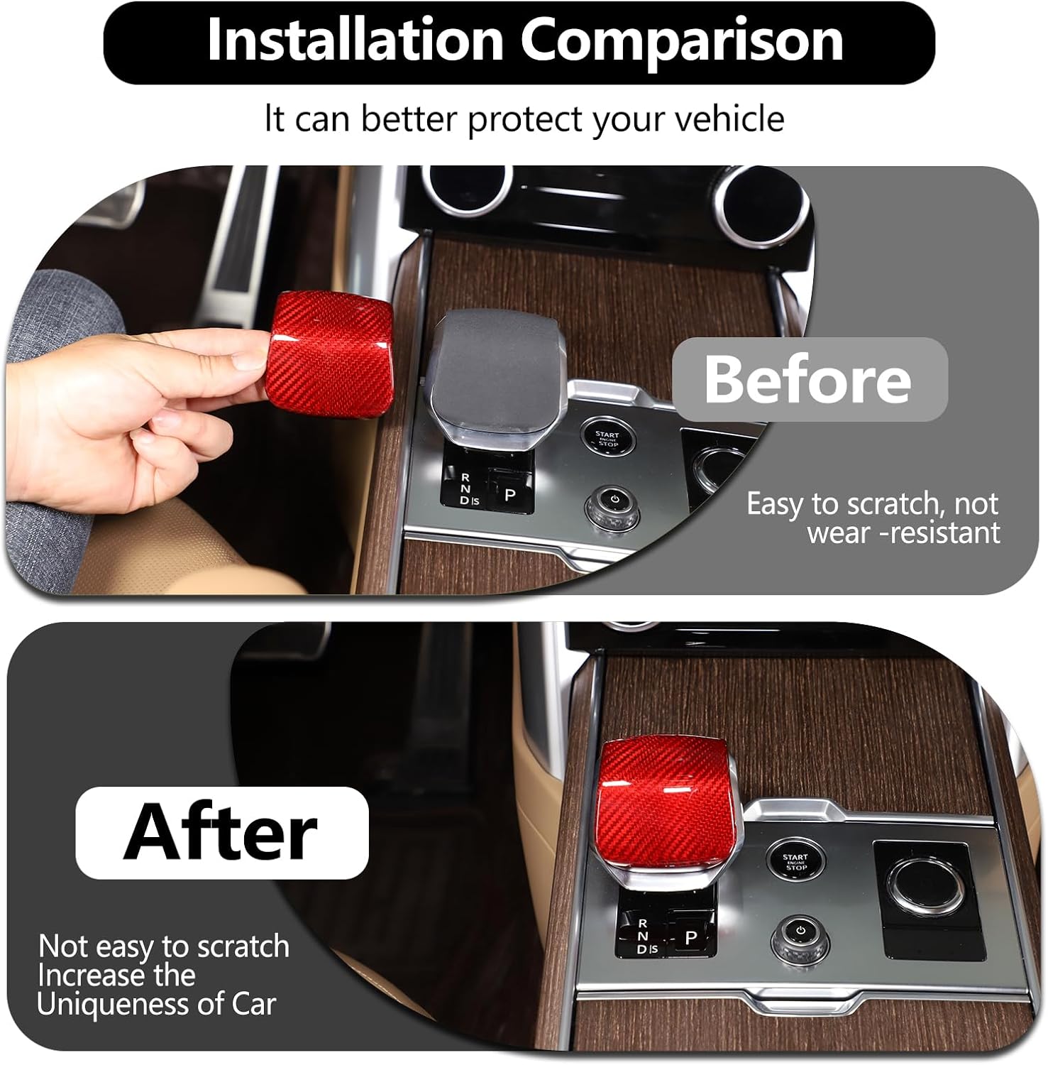 HAPPYHORSE Car Gear Shift Knob Head Cover Trim Compatible with Land Rover Range Rover Sport/Vogue，VELAR/Discovery 5，Carbon Fiber Gear Shift Knob Head Protective Cover Decoration (red)