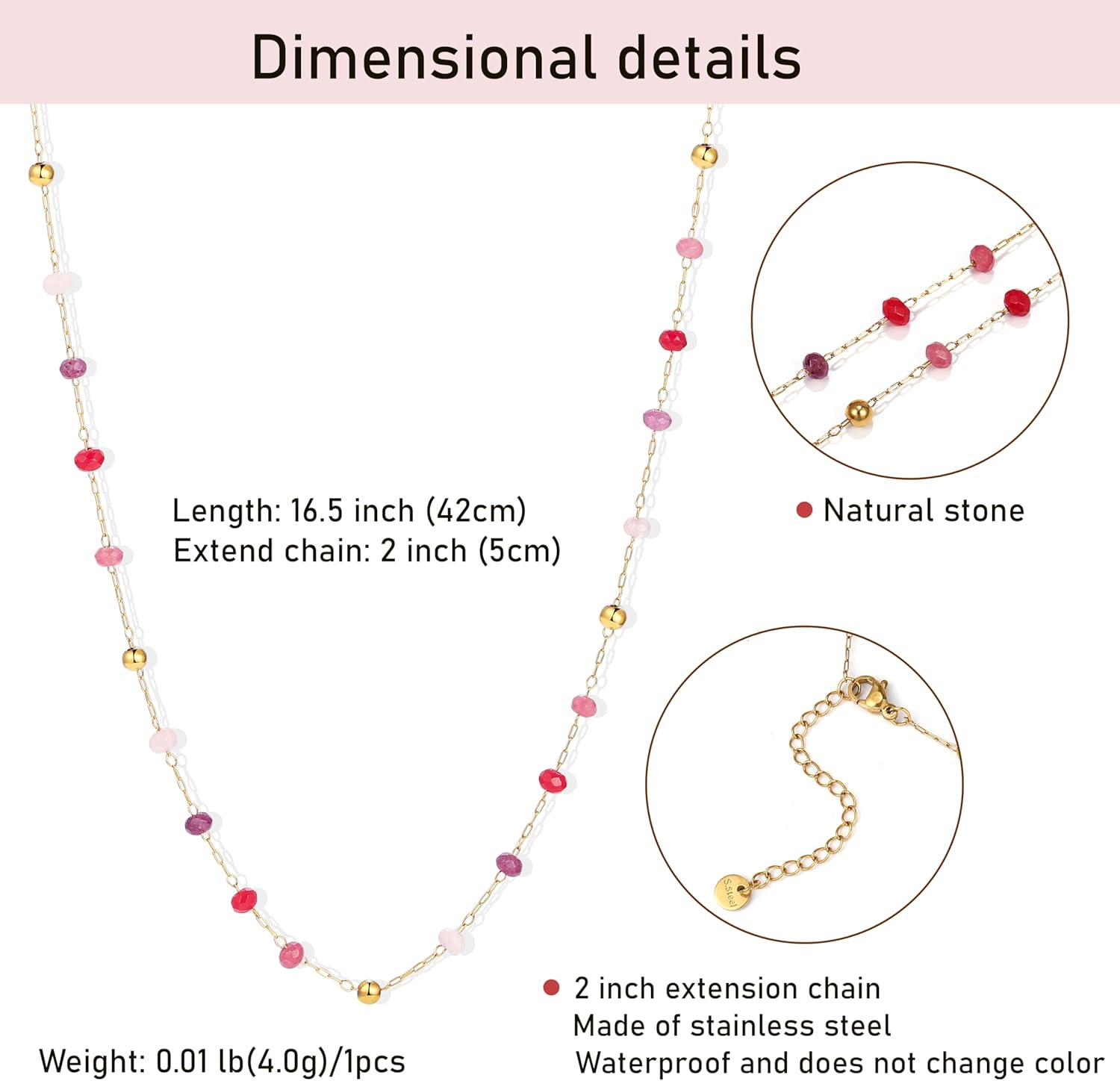 Dainty Beaded Necklaces for Women 14K Gold Plated Colorful Stone Bead/Pearl Choker Necklace Jewelry Gift - Image 5