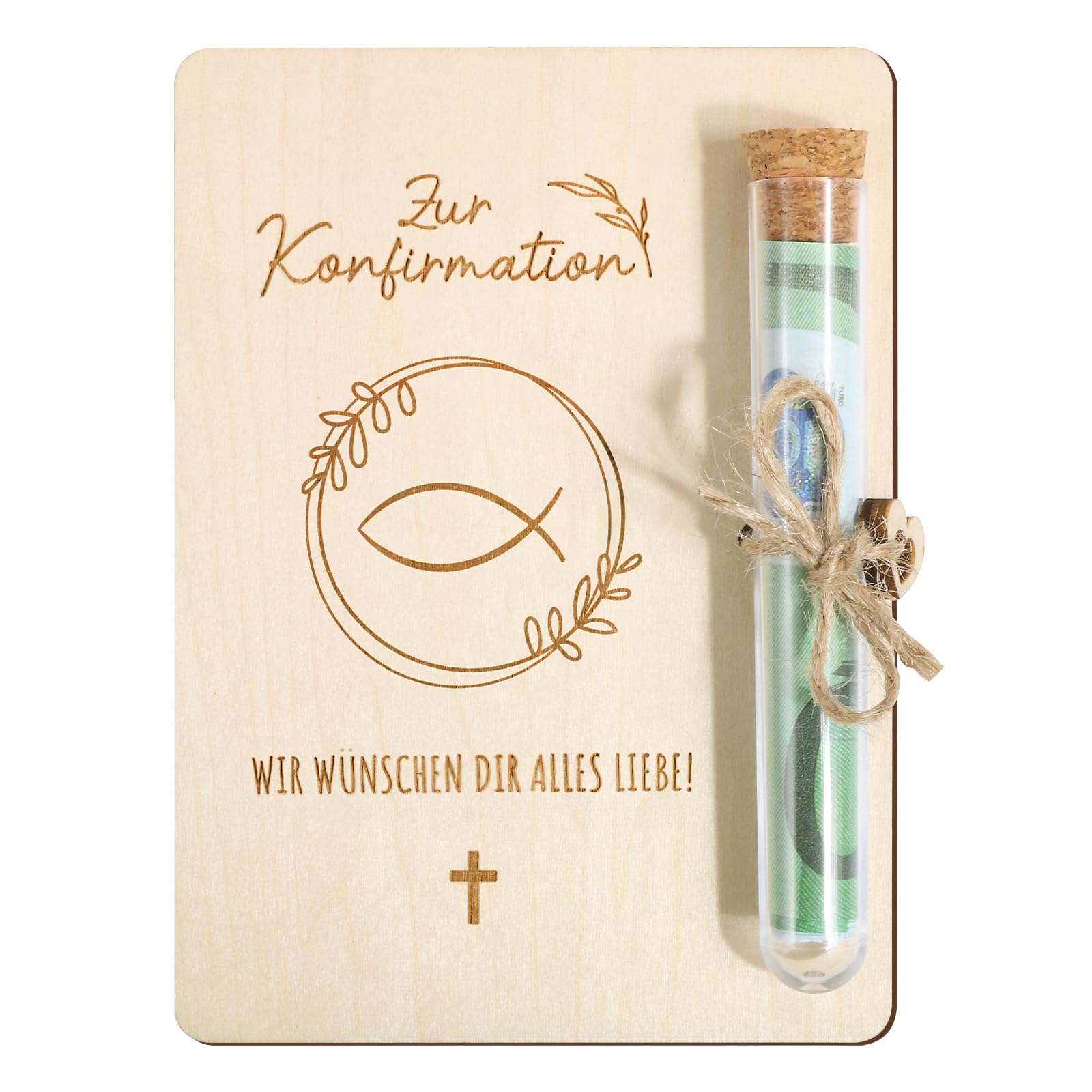 Konfirmation Geschenk Verpackung Aus Holz - Geldgeschenk Box Mit Reagenzglas | Kreative Verpackung Für Taufe & Feiern