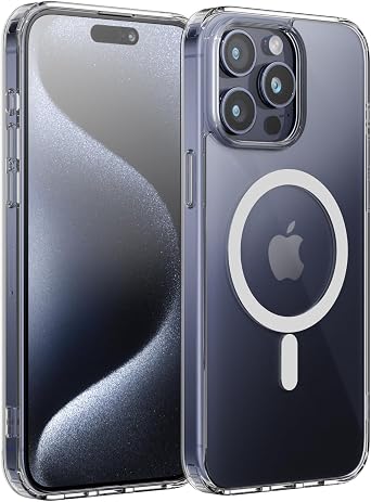 for iPhone 15 Pro Case, Compatible with MagSafe, Military-Grade Protection, Yellowing Resistant, Scratch-Resistant Back, Magnetic Phone Case for iPhone 15 Pro, Clear