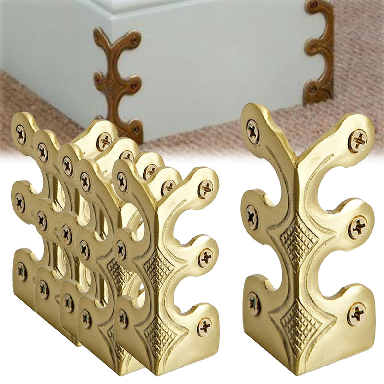 Skiffers Baseboard Protectors, Solid Brass Skirting Board Corner Guard, Vintage Metal Corner Protector (Gold, 10 pcs)