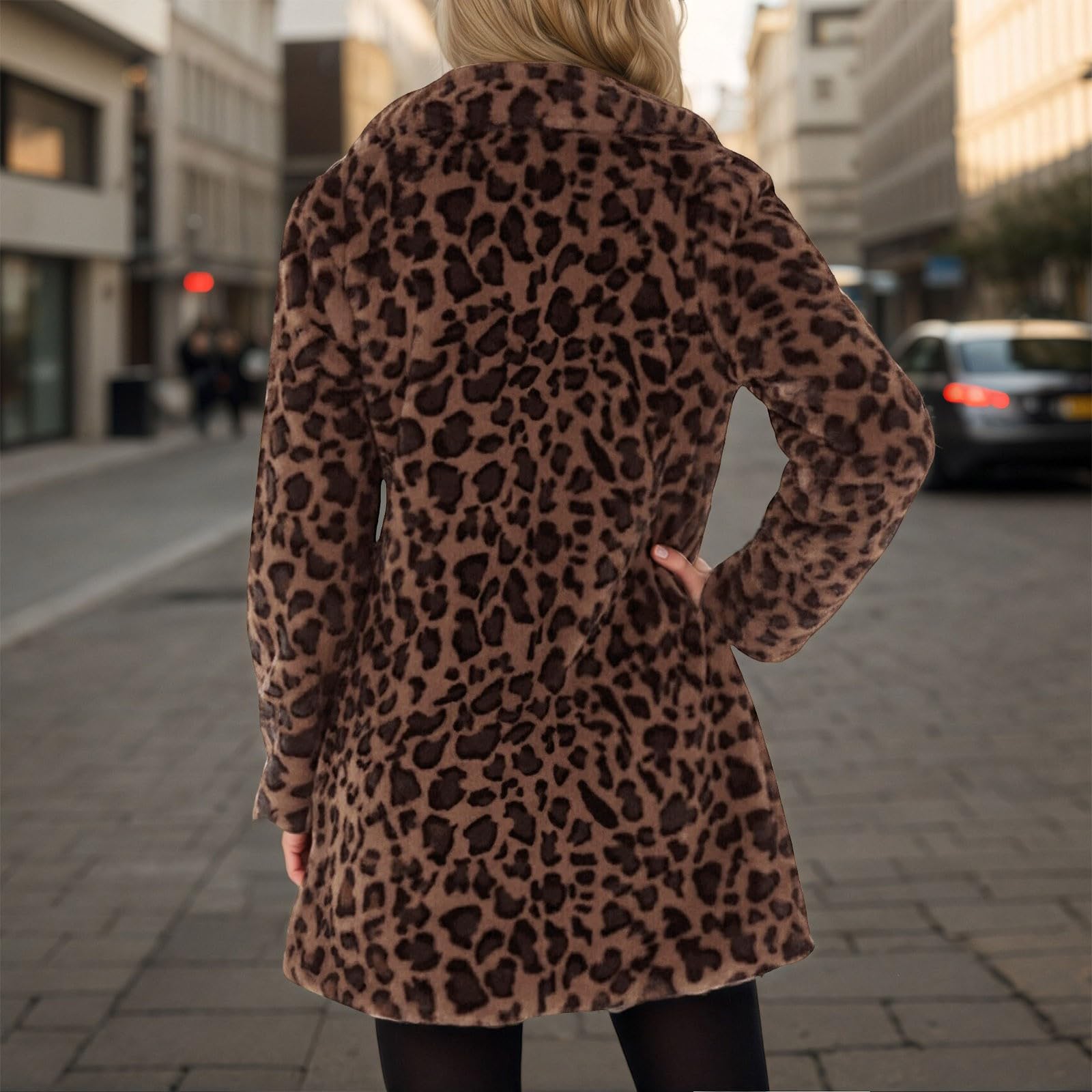 Strickjacke Damen Warmer Mantel mit Leopardenmuster Imitat mit Taschen lockerer Schnitt Cardigan Stil Winter vielseitiger Strickpullover Übergangsjacke