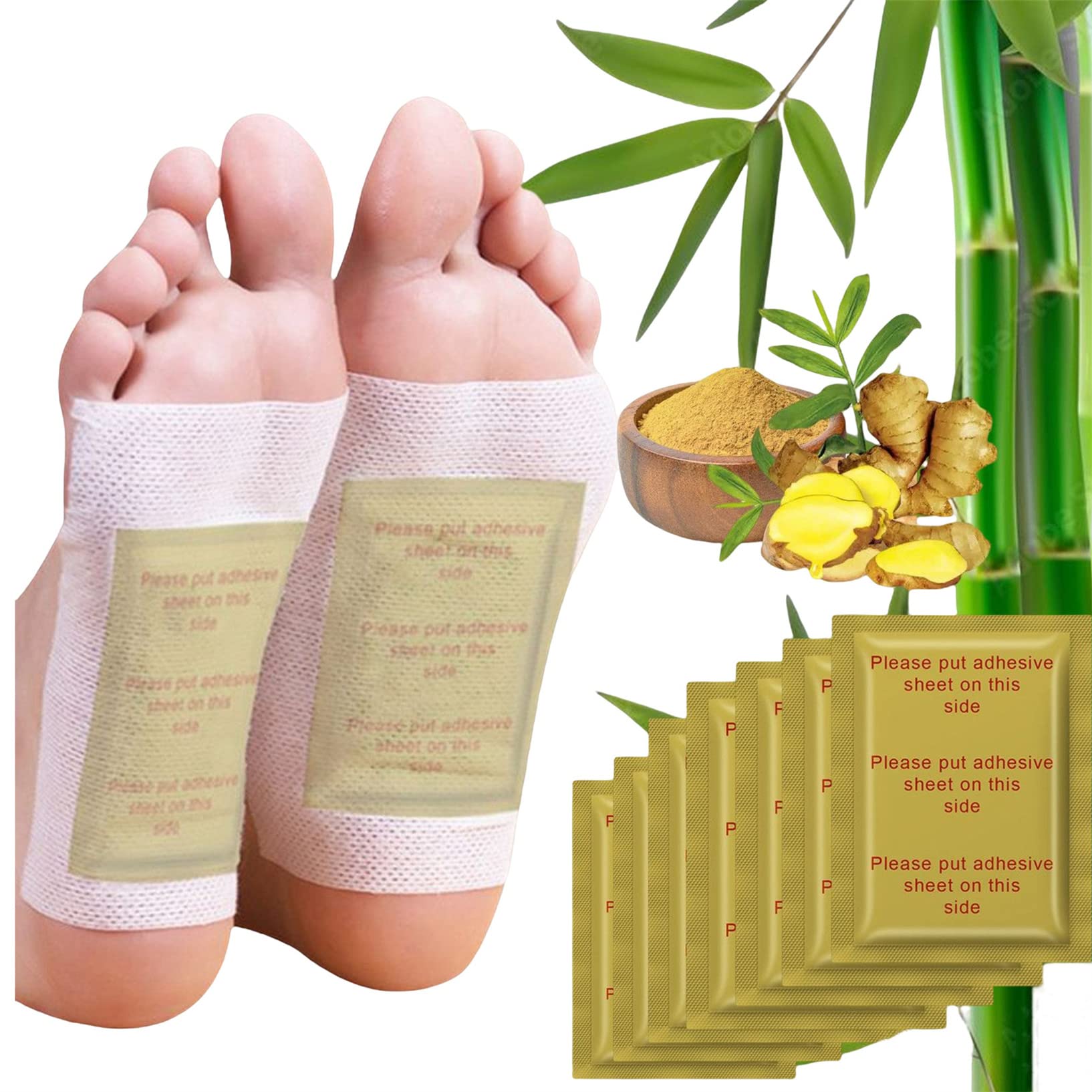 Ginger Foot Pads 100 Packs Bamboo Vinegar Patch Gold Foot Patches Easy to use