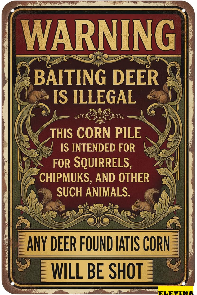 Baiting Deer Illegal Retro Tin Sign, 12x8 Inch Decor