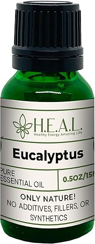 H.E.A.L.'s Aceite esencial de eucalipto puro de 0.5 onzas, aceite de aromaterapia 100% natural para difusores, fragancias para el hogar y proyectos