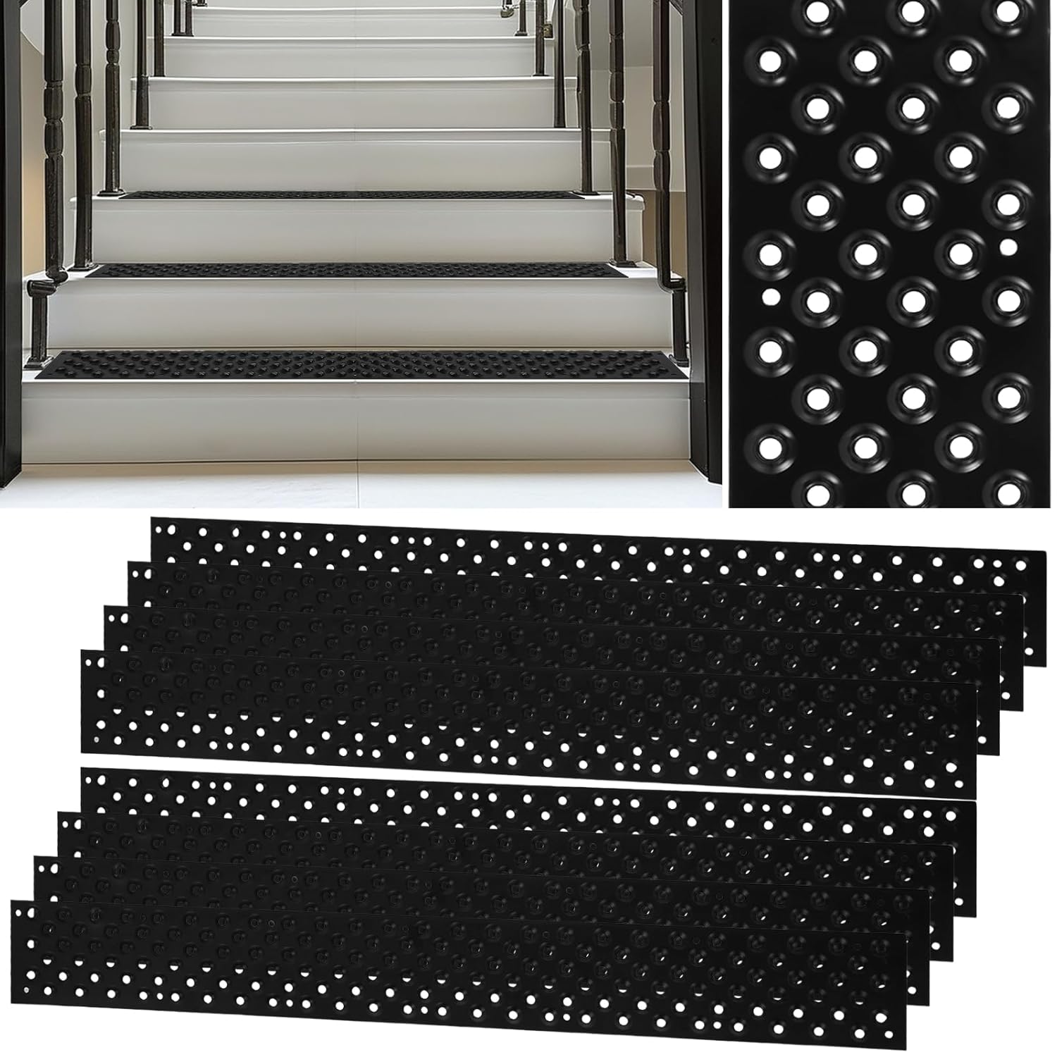8 Pack Non Slip Aluminum Stair Tread 30 x 3.75 Inch Outdoor Stair Treads for Wooden Steps Screw Down Metal Stair Nosing Anti-Slip Stair Strip Non Slip Stair Grips Strips for Porch Steps Walkways