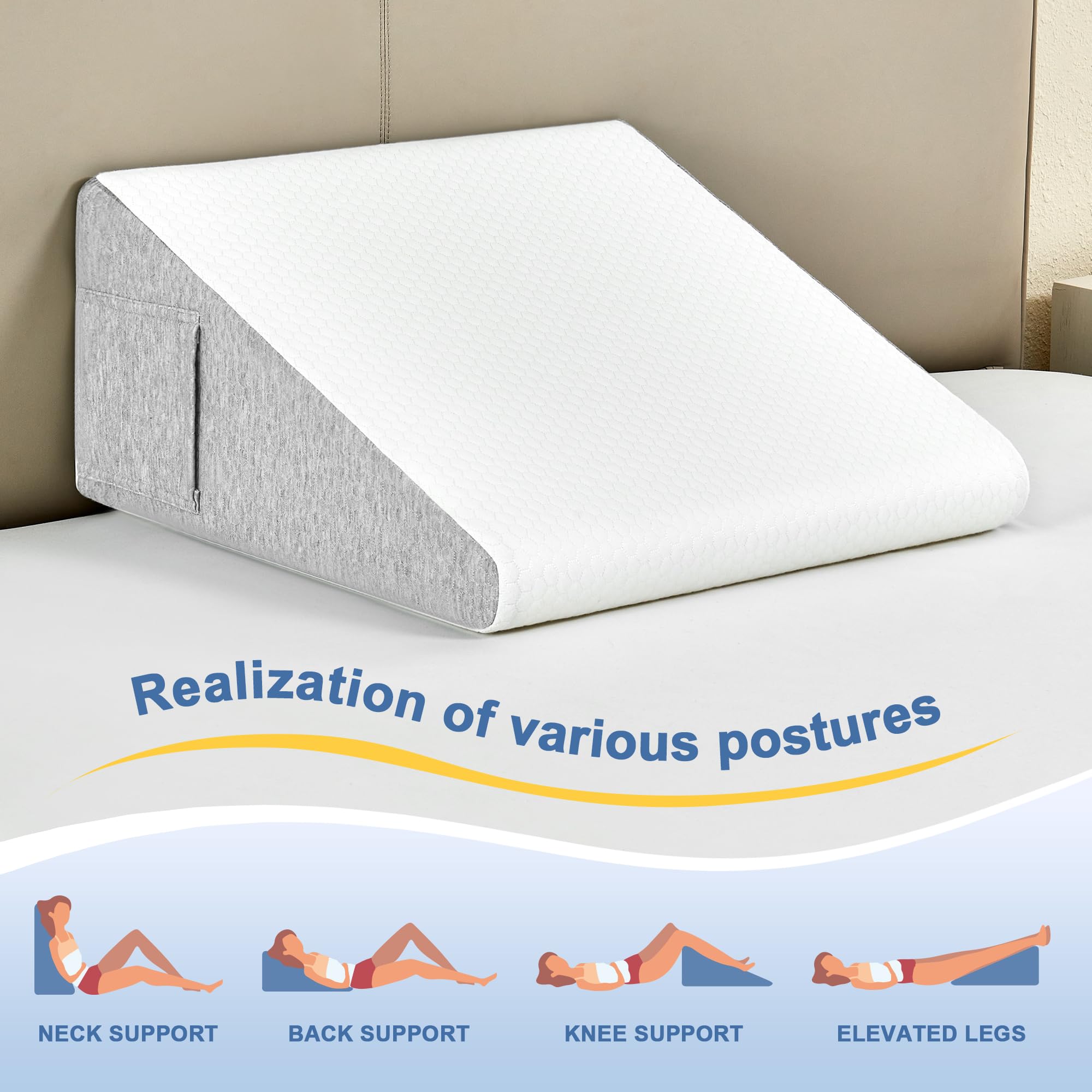 Orthopaedic Bed Wedge Pillow for Sleep Apnea with Adjustable Pillow, Wedge Pillows for Leg Elevation with Washable Cover