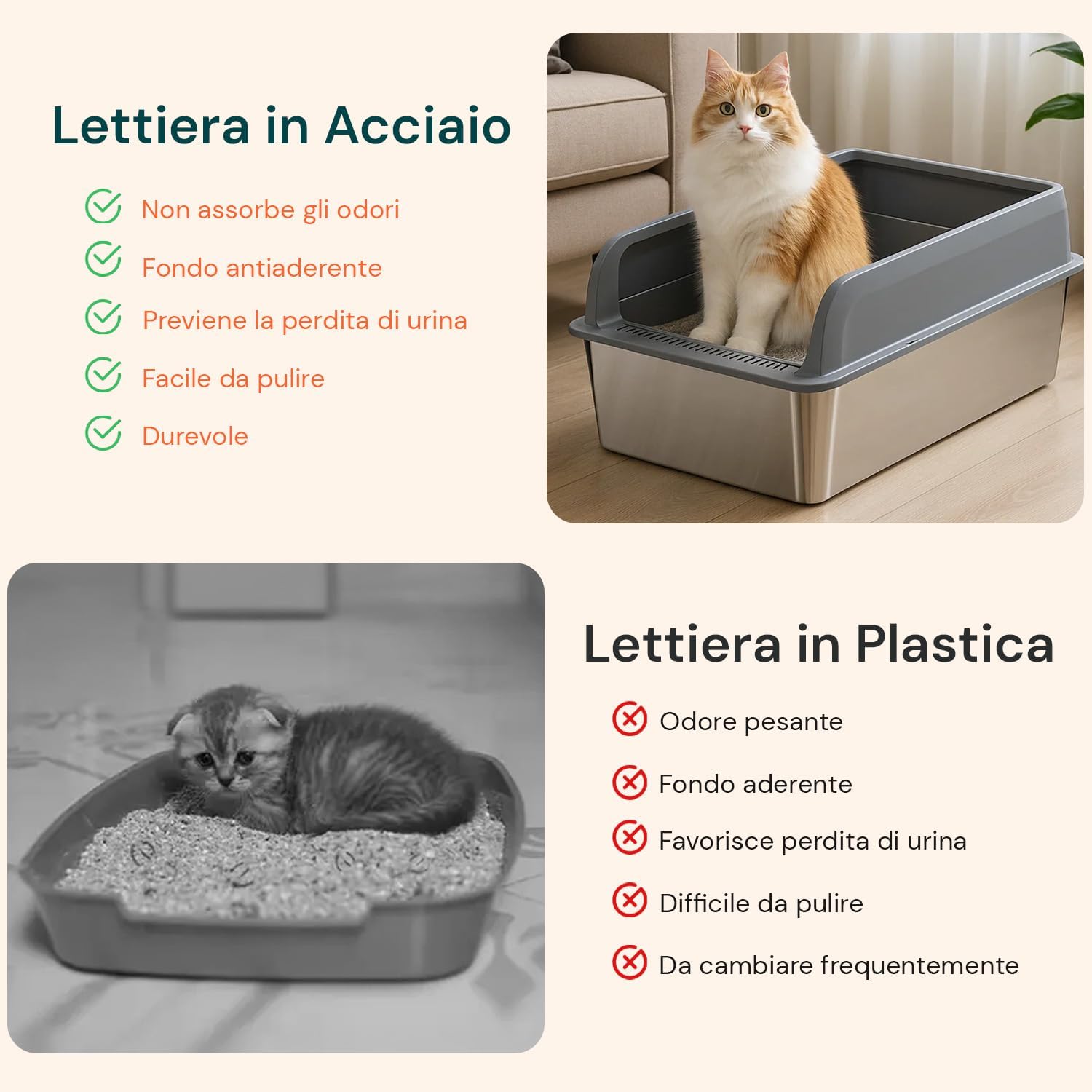 Wintem - Toilette per Gatto in Acciaio Inox con Coperchio Anti-Schizzo e Paletta Inclusa, Lettiera dal Design Igienico Facile da Pulire e Anti-Odore per Uso Quotidiano