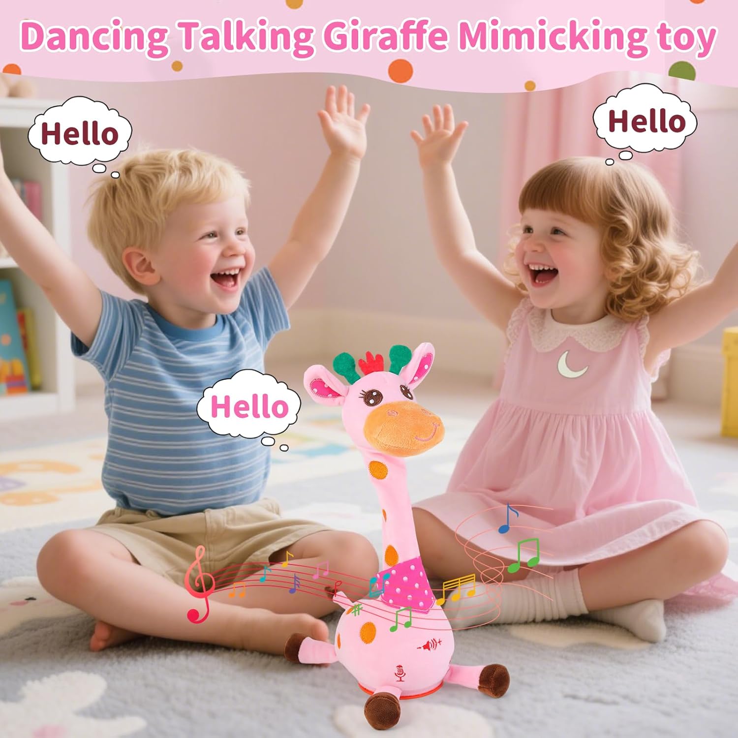 Emoin Dancing Talking Giraffe Toy for Baby Toddler, Dancing Giraffe Toy Singing Mimicking Recording Repeating What You Say with LED English Sing for Boys Girls Gift, 15 Second Recorde
