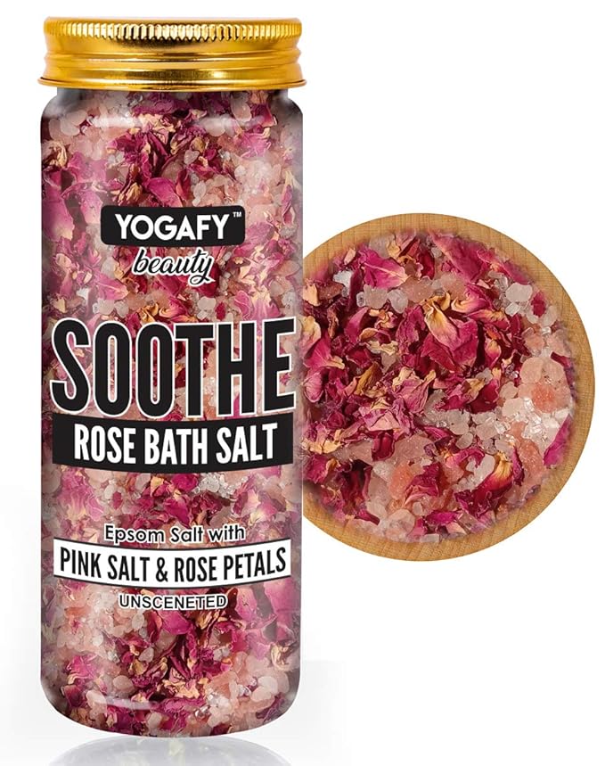 YOGAFY Soothe Rose Bath Salt Crystals With Epsom Salt, Pink Salt and