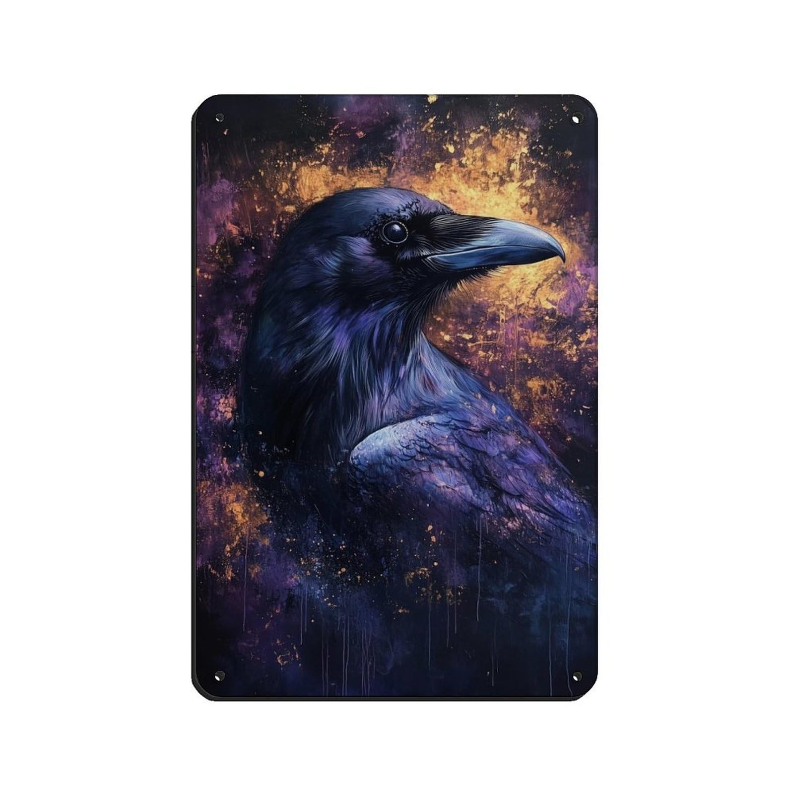 Raven Wall Art, Dark Academia, Purple Gothic Crow Tin Sign Vintage Metal Pub Club Cafe Bar Home Wall Art Decoration Poster Retro 8x12inch(20x30cm)