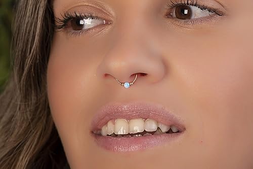 Miniatura 4 de Blue Opal Septum Ring Hoop 14k Gold Filled - 20G Tiny Septum Nose Hoop For Women - 8mm Inner Diameter 0.3 Inches Jewelry