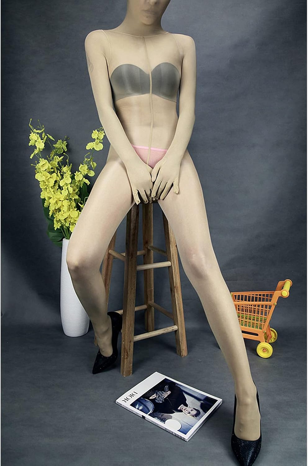 LESOYA 8D Oil Shiny Bodystocking Nylon Sheer Full Body Stocking Glossy Catsuit Bodysuit for Women Men Attatched Gloves