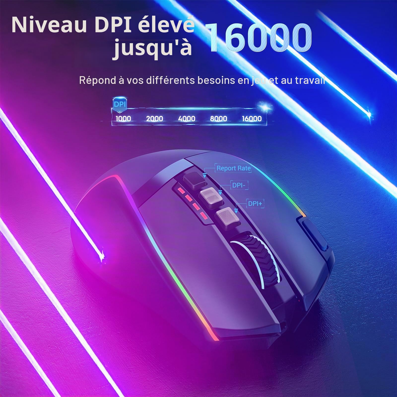 Redragon Souris Gamer Sans Fil, Souris Ergonomique 16000 DPI avec Bouton de Tir, 9 Boutons Programmable & Macro Editing, Souris de Jeu Sans Fil 170 Heures Soutenues et Rétroéclairage RGB pour Mac/PC