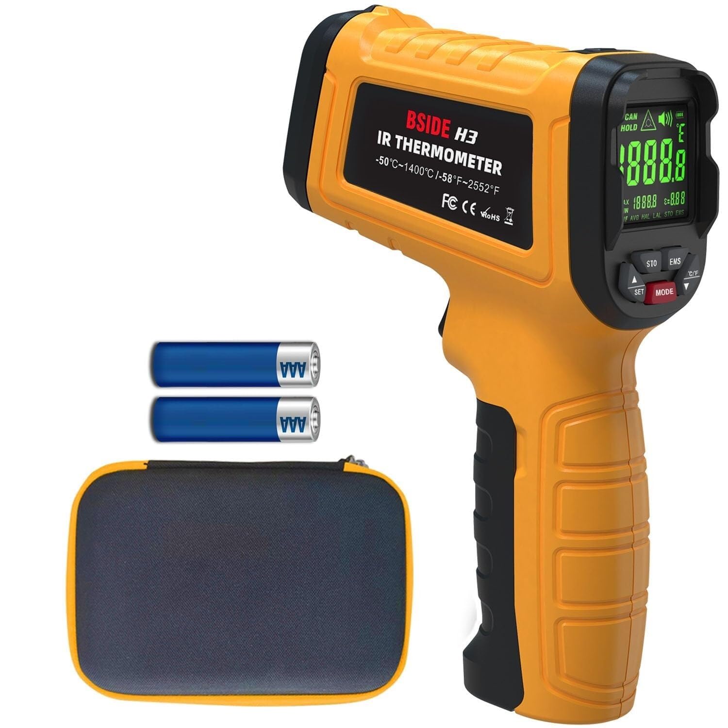 Termometr laserowy na podczerwień z pistoletem -58℉~2552℉(-50℃~1400℃) Przenośny cyfrowy 50:1 z kolorowym wyświetlaczem LCD, alarmowy pirometr do pieców przemysłowych