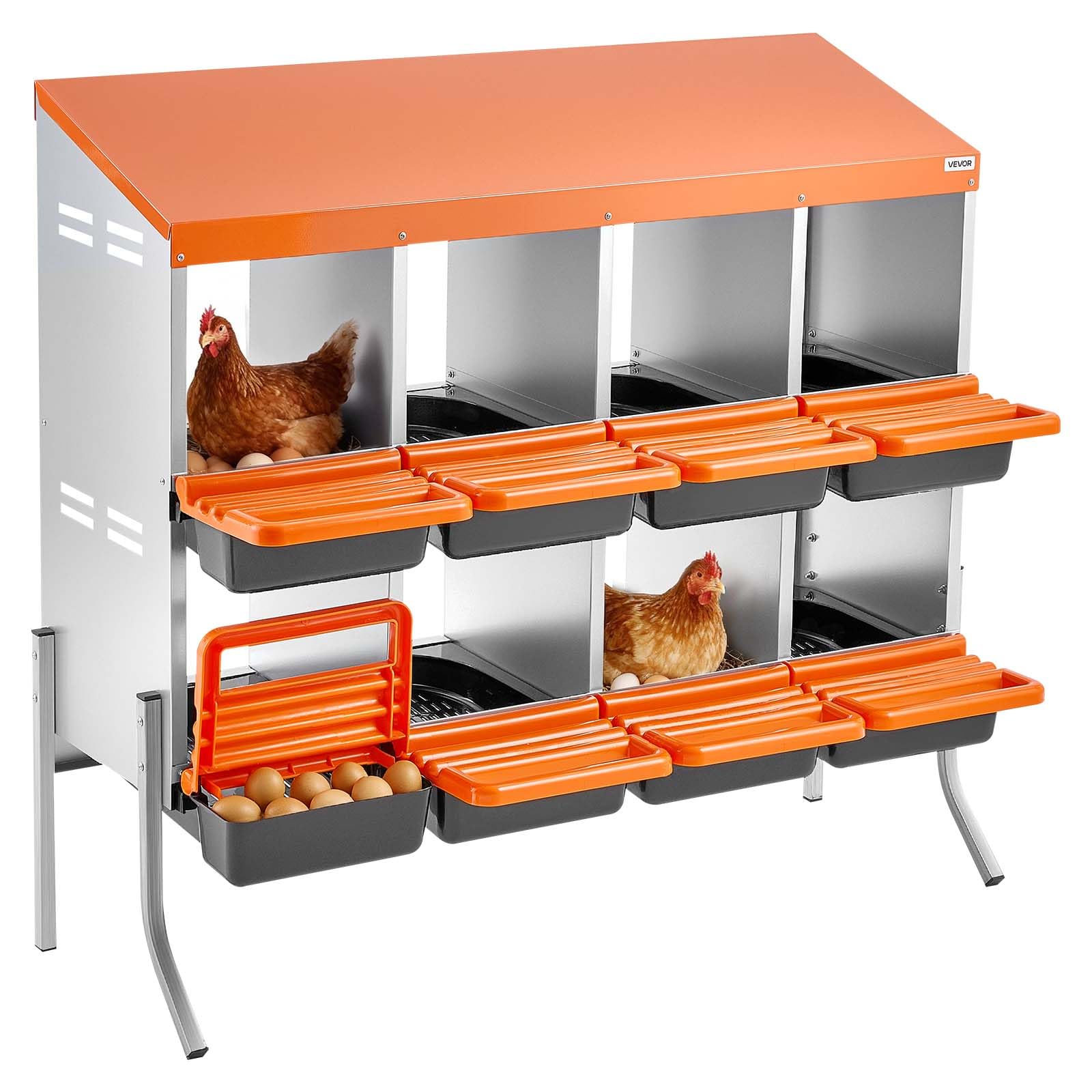 VEVOR Nido con Cassetto di Raccolta Uova per Galline, 8 Scomparti con Gambe di Supporto, Facile Raccolta, Acciaio Zincato e Plastica ad Alta Resistenza, Nido per Deposizione di Uova di Gallina