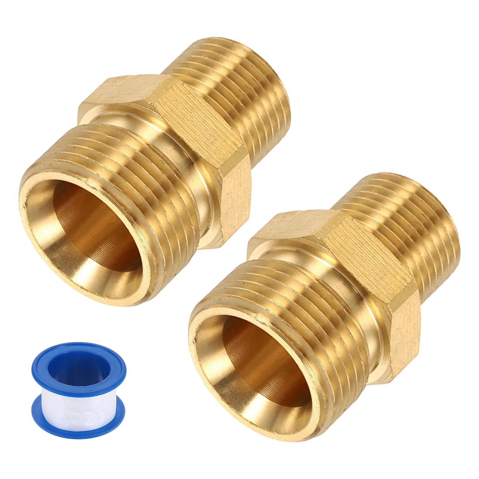 sourcing map 2Pcs Pressure Washer Adapter, M22 14mm Male to G3/8" Male Quick Connect Fittings Brass Flat Mouth Swivel Adapter with Sealant Tape for Pressure Power Washers Hose