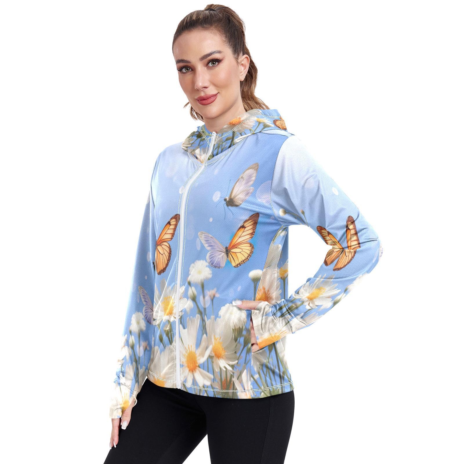Kigai Flower Women's UPF 50+ Sun Protection Hoodie Jacket with Pocket Zip Long Sleeve Sun Shirt for Gardening Hiking Outdoor