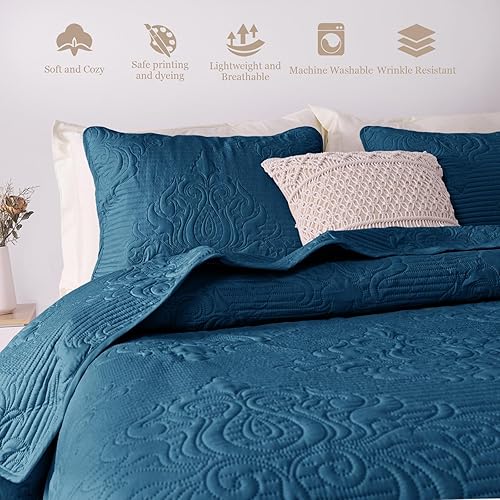 Miniatura 4 de Whale Flotilla Juego de edredón de 2 piezas, suave y reversible en relieve, tamaño individualindividual XL, colchas ligeras con patrón de damasco