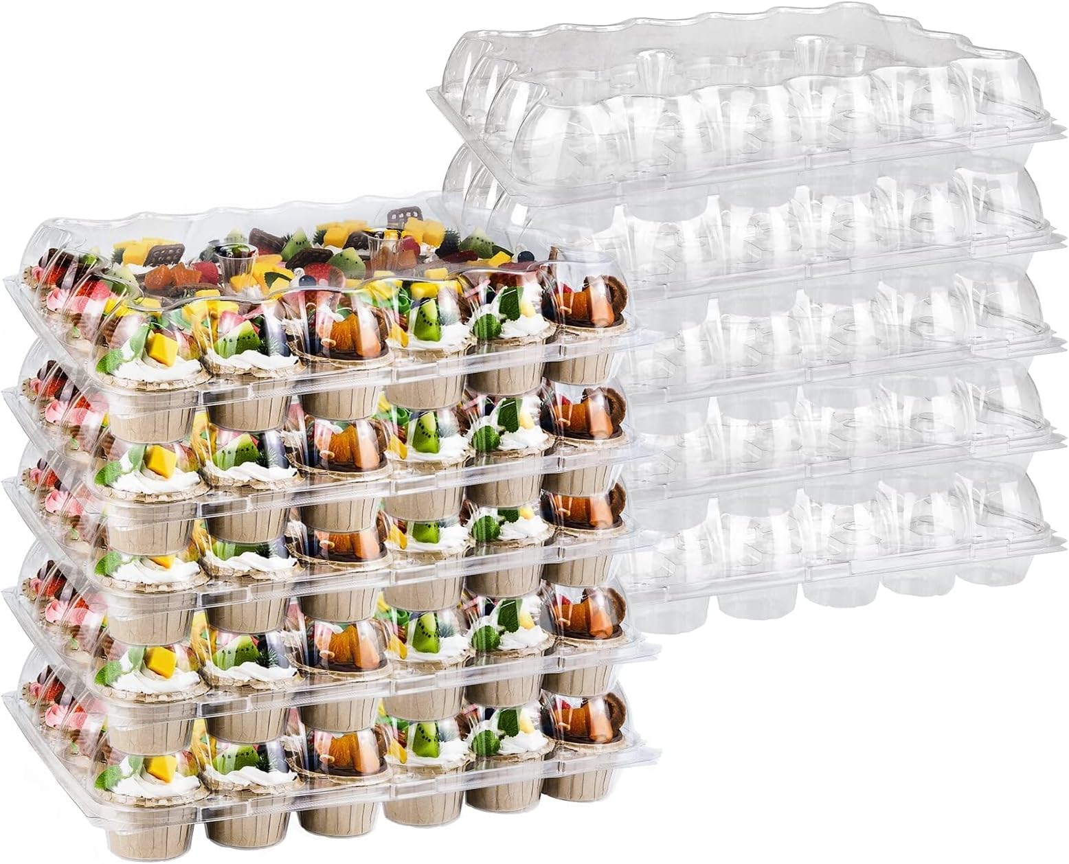 Premium Clear Plastic Stackable Cupcake Containers, Set of