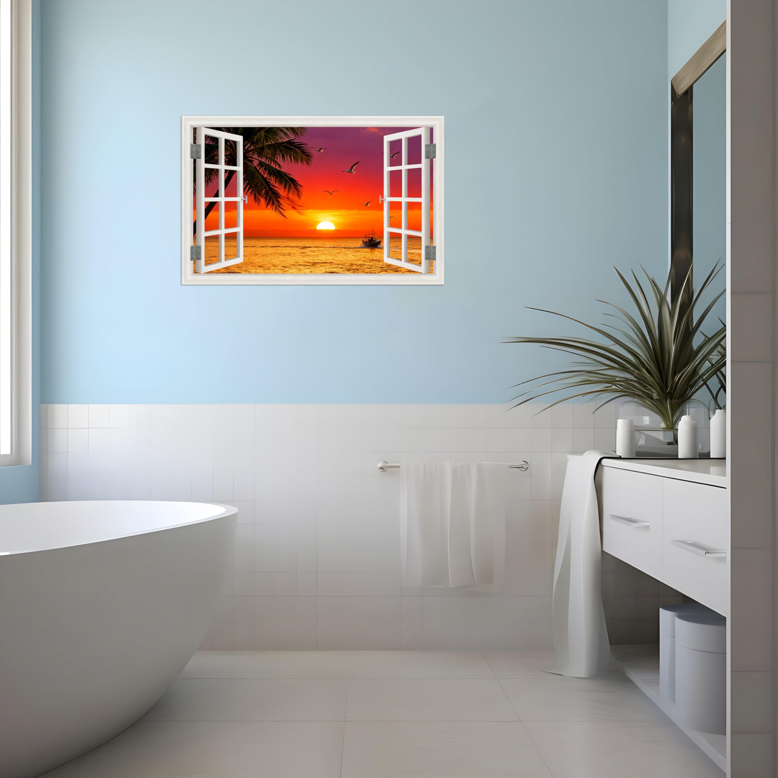 SDYSKKUG Fensterblick Landschaftsbilder. Meer Sonnenuntergang. Natur Druck auf Leinwand. Leinwandbild für Wohnzimmer Wanddekoration 115x70cm Ungerahmt